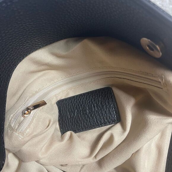 Dasein synthetic leather Black hobo shoulder bag with Bold gold tone hardwares - Picture 9 of 14